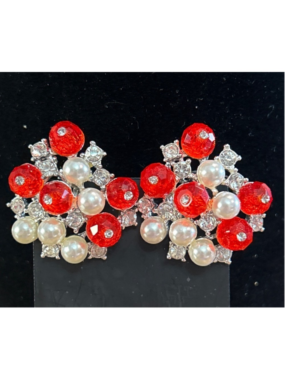 Women's Concise Royal Red & Silver faux Ruby Birthstone Clip-On Earrings